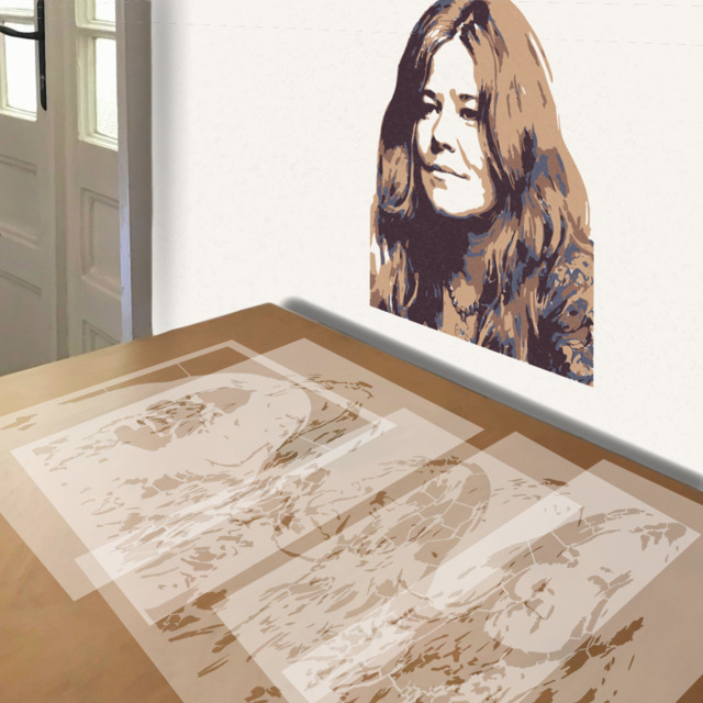 Janis Joplin stencil in 5 layers, simulated painting