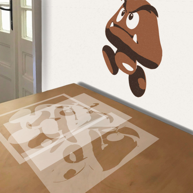 Goomba stencil in 3 layers, simulated painting