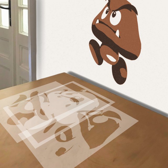 Goomba stencil in 3 layers, simulated painting