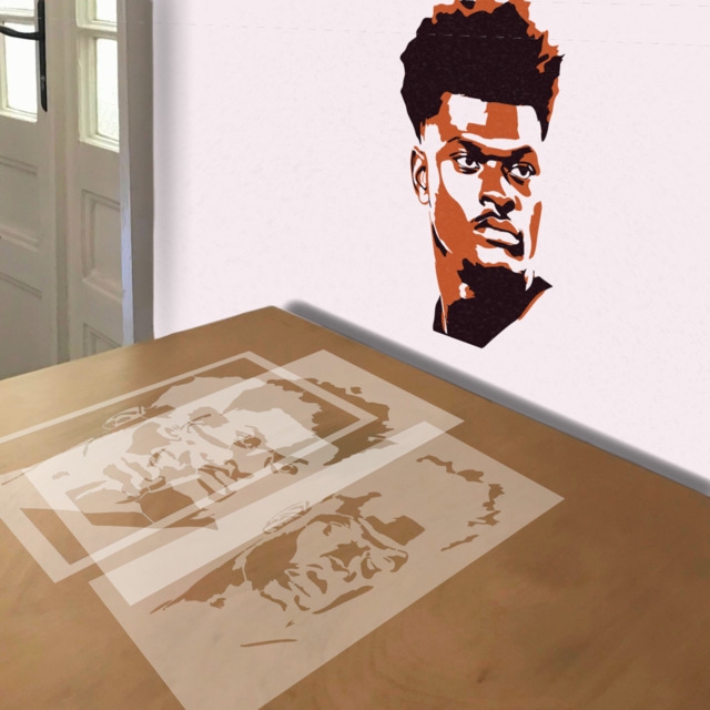 Lamar Jackson stencil in 3 layers, simulated painting