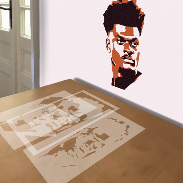 Lamar Jackson stencil in 3 layers, simulated painting