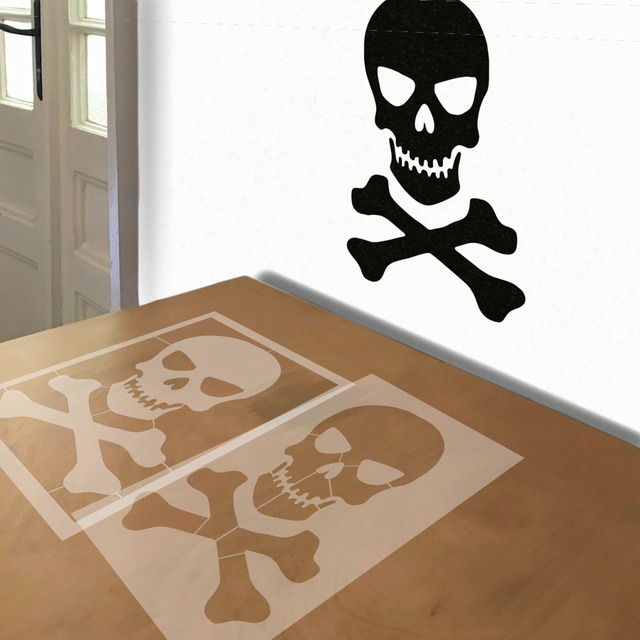 Skull and Crossbones stencil in 2 layers, simulated painting