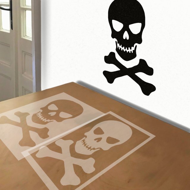 Skull and Crossbones stencil in 2 layers, simulated painting