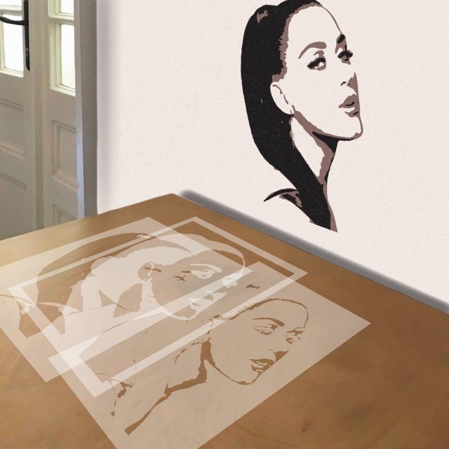 Katy Perry stencil in 3 layers, simulated painting