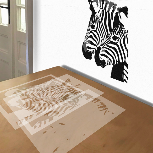 Zebras stencil in 3 layers, simulated painting