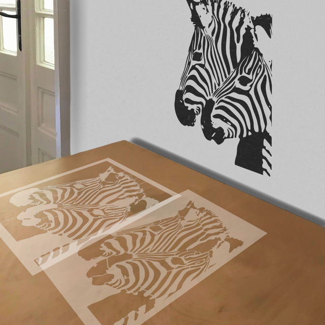 Zebras stencil in 2 layers, simulated painting