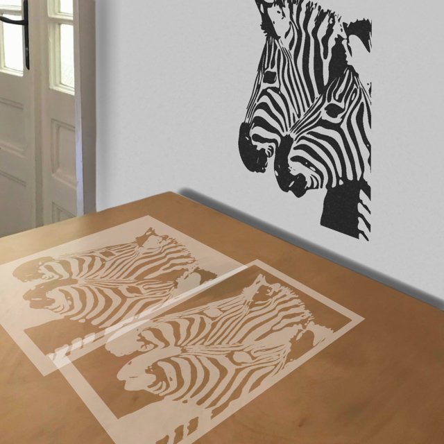 Zebras stencil in 2 layers, simulated painting