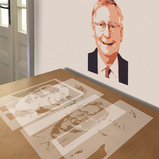 Mitch McConnell stencil in 4 layers, simulated painting