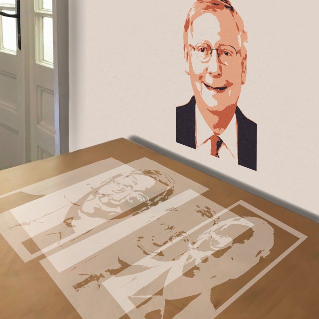 Mitch McConnell stencil in 4 layers, simulated painting