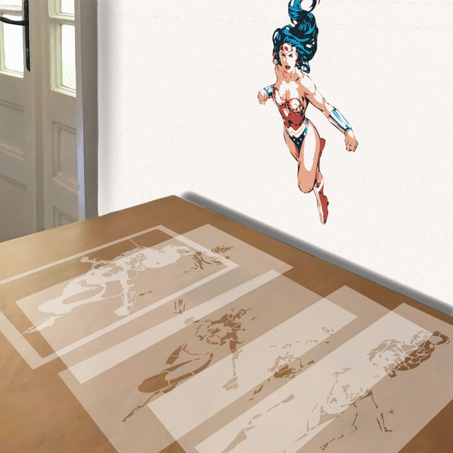 Wonder Woman stencil in 5 layers, simulated painting