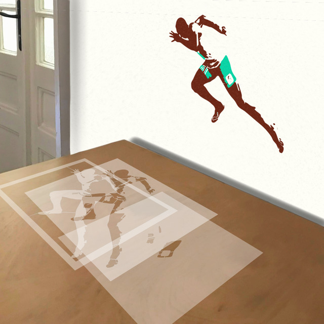 Simulated painting of stencil of Usain Bolt
