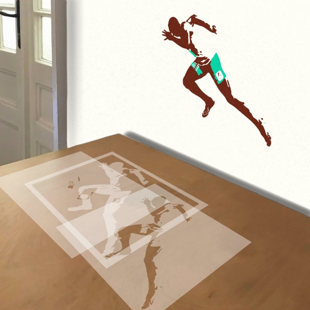 Usain Bolt stencil in 3 layers, simulated painting