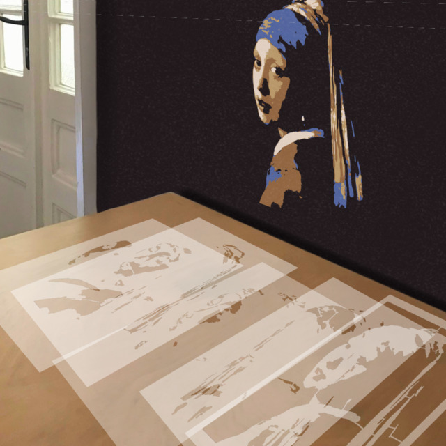 Girl with the Pearl Earring stencil in 5 layers, simulated painting