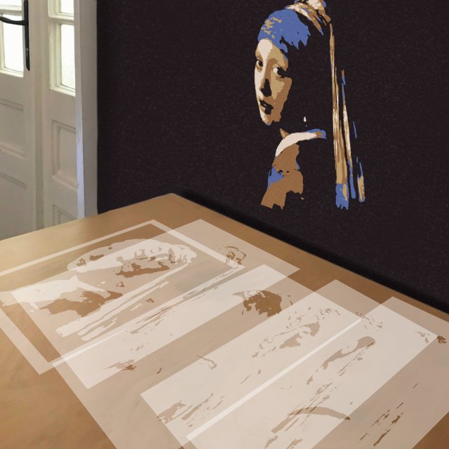 Girl with the Pearl Earring stencil in 5 layers, simulated painting