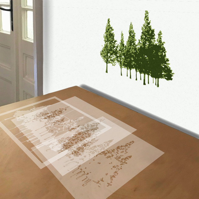 Forest stencil in 3 layers, simulated painting