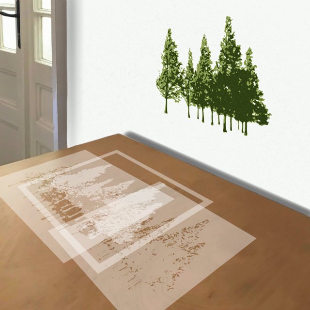 Forest stencil in 3 layers, simulated painting