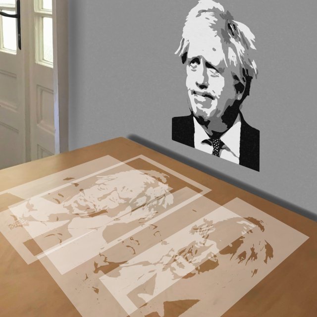 Boris Johnson stencil in 4 layers, simulated painting