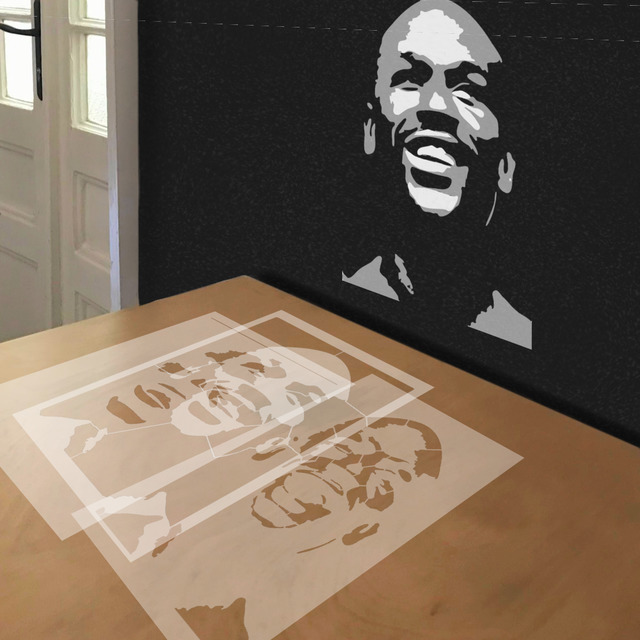 Floyd Mayweather stencil in 3 layers, simulated painting