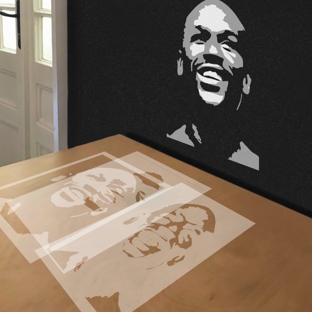 Floyd Mayweather stencil in 3 layers, simulated painting