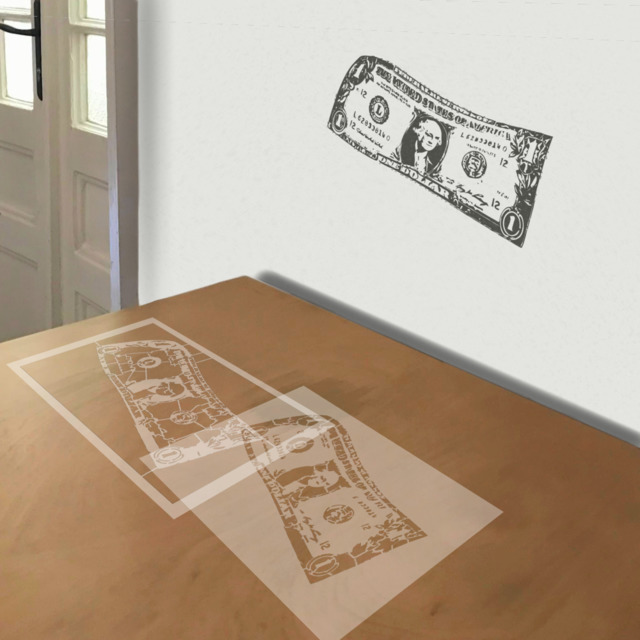 Dollar Bill stencil in 2 layers, simulated painting