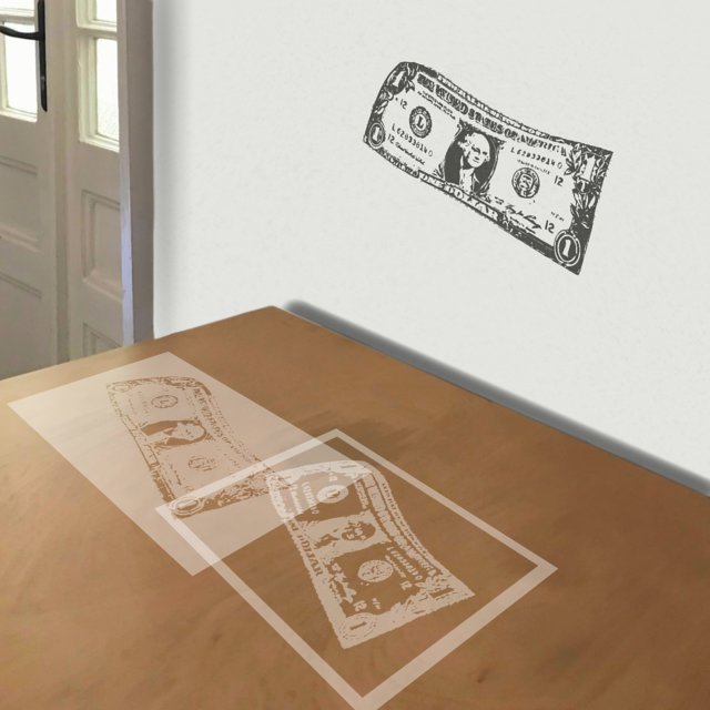 Dollar Bill stencil in 2 layers, simulated painting