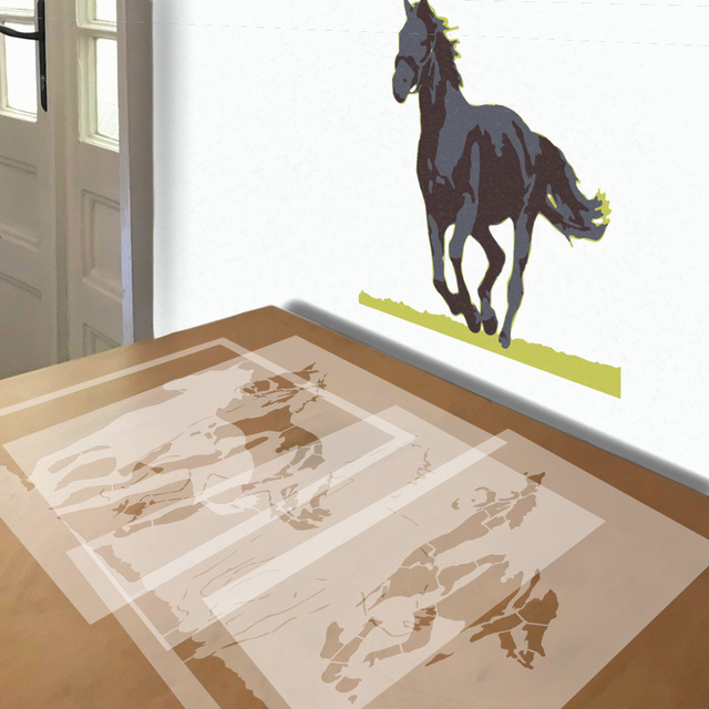 Black Horse stencil in 4 layers, simulated painting