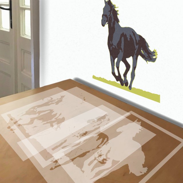 Black Horse stencil in 4 layers, simulated painting