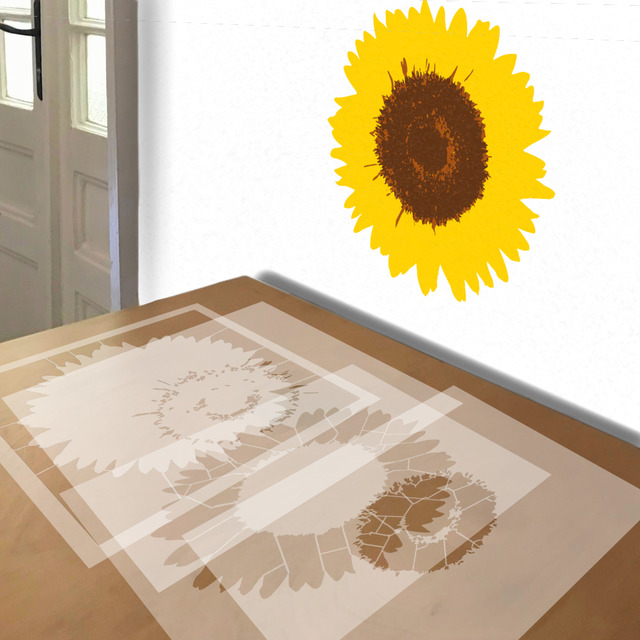 Simulated painting of stencil of Sunflower