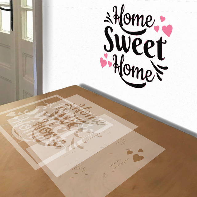 Home Sweet Home stencil in 3 layers, simulated painting
