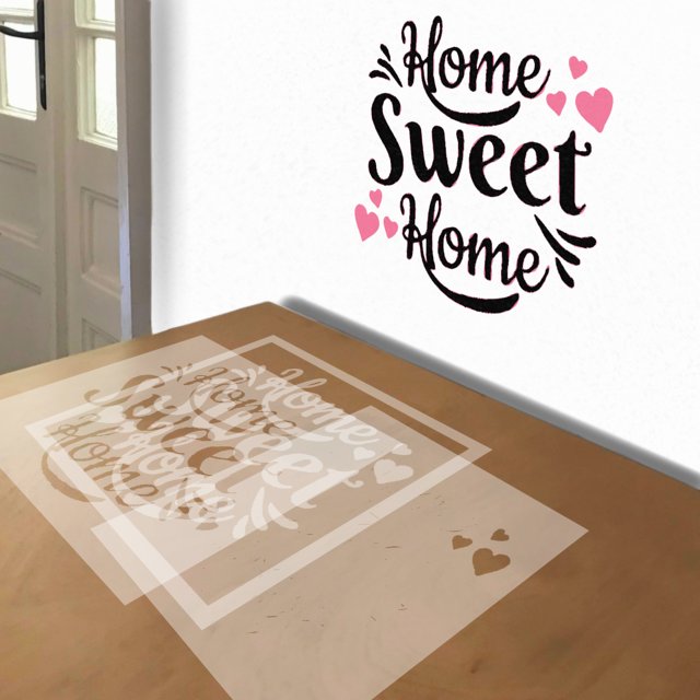 Home Sweet Home stencil in 3 layers, simulated painting