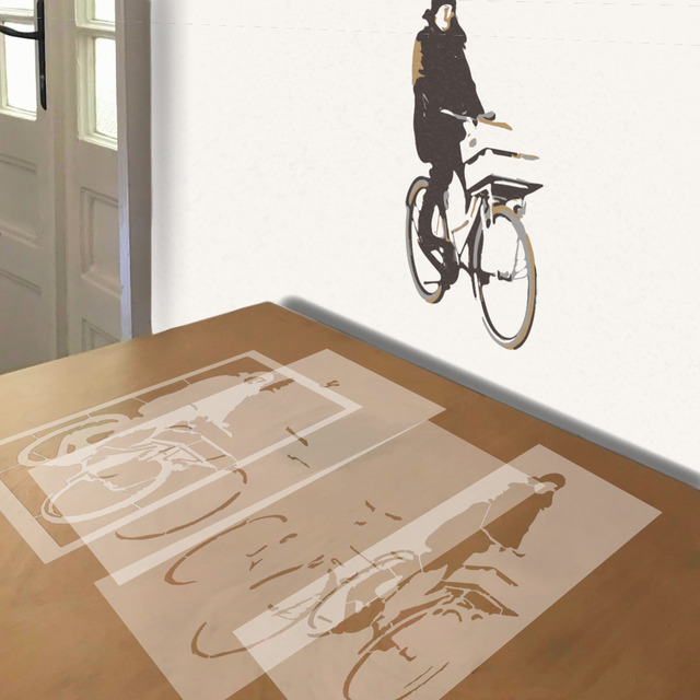 Bike Delivery stencil in 4 layers, simulated painting