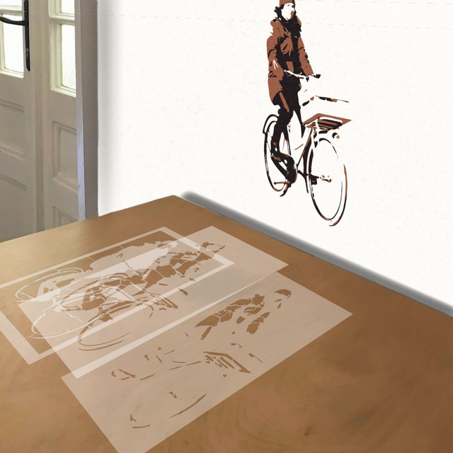 Bike Delivery stencil in 3 layers, simulated painting