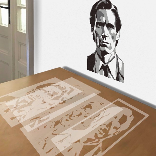 Patrick Bateman stencil in 4 layers, simulated painting