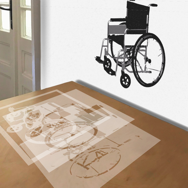 Wheelchair stencil in 3 layers, simulated painting