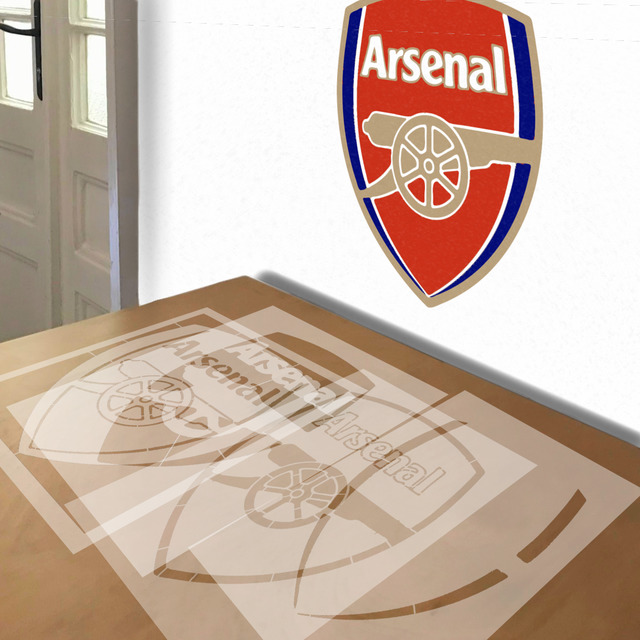 Arsenal stencil in 4 layers, simulated painting