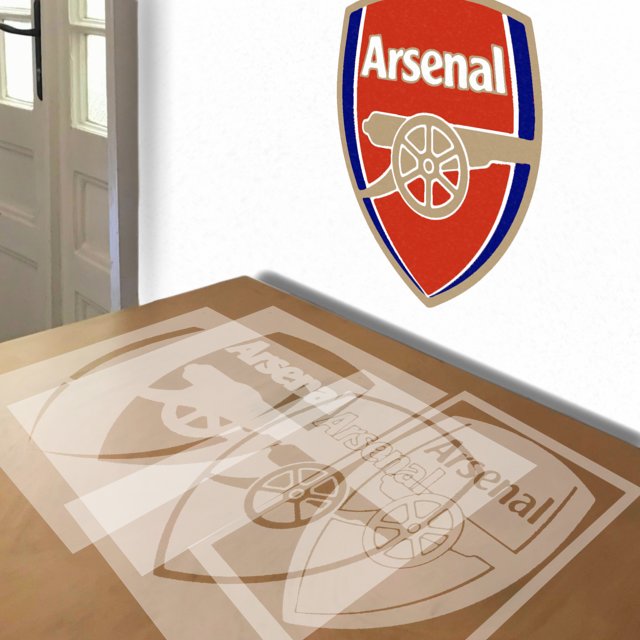 Arsenal stencil in 4 layers, simulated painting