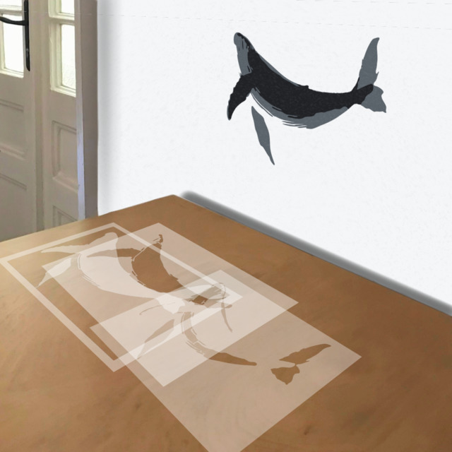 Whale stencil in 3 layers, simulated painting