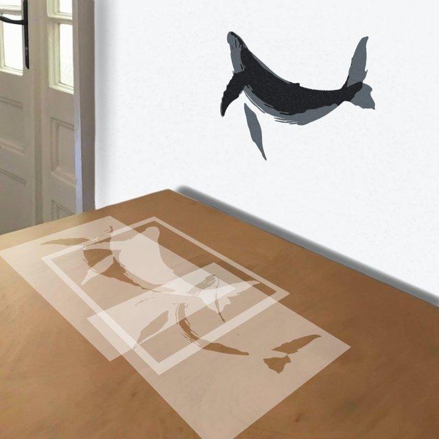 Whale stencil in 3 layers, simulated painting