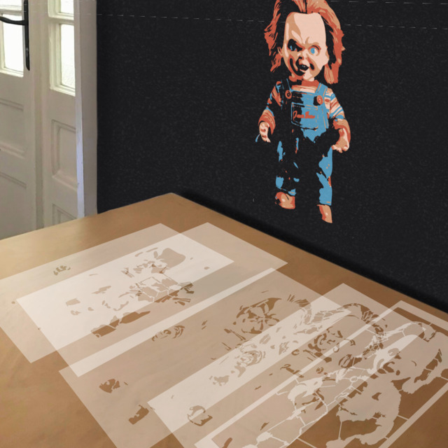 Chucky stencil in 5 layers, simulated painting