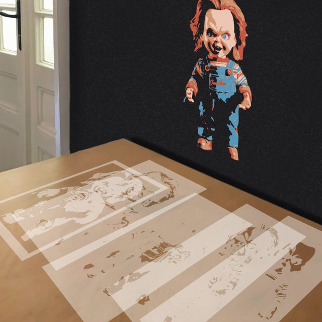 Chucky stencil in 5 layers, simulated painting