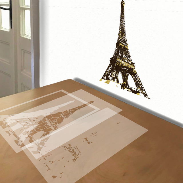 Eiffel Tower stencil in 3 layers, simulated painting