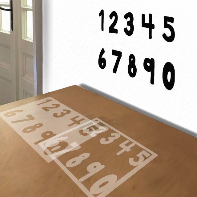 Casual Numbers stencil in 2 layers, simulated painting