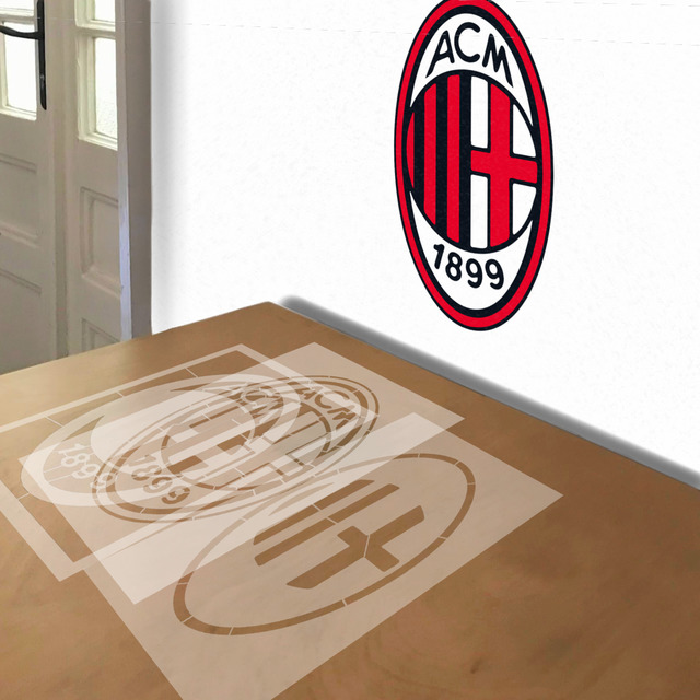 AC Milan stencil in 3 layers, simulated painting