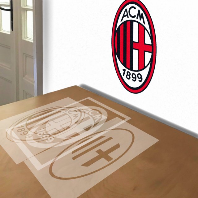 AC Milan stencil in 3 layers, simulated painting