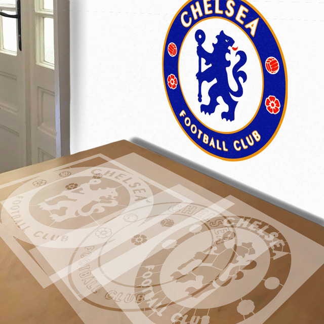 Chelsea FC stencil in 4 layers, simulated painting