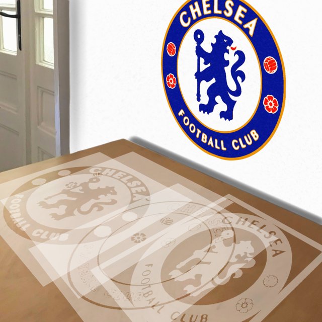 Chelsea FC stencil in 4 layers, simulated painting