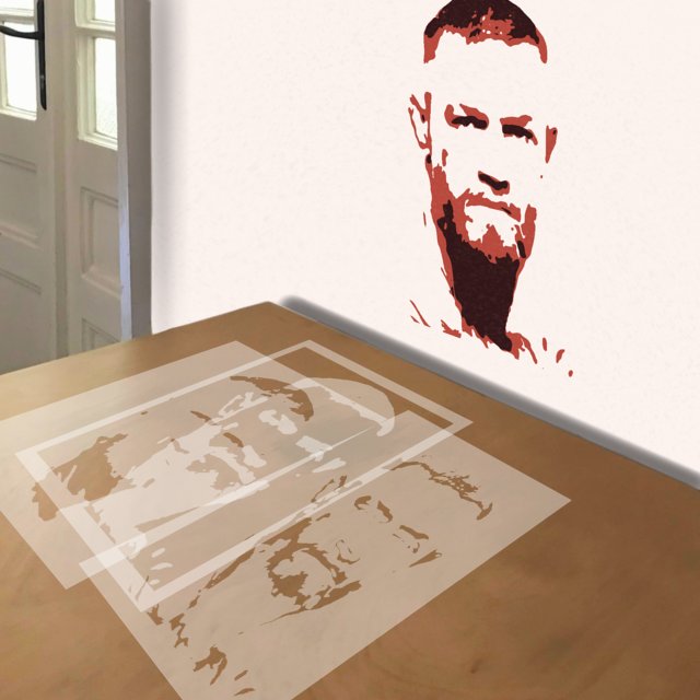 Conor McGregor stencil in 3 layers, simulated painting