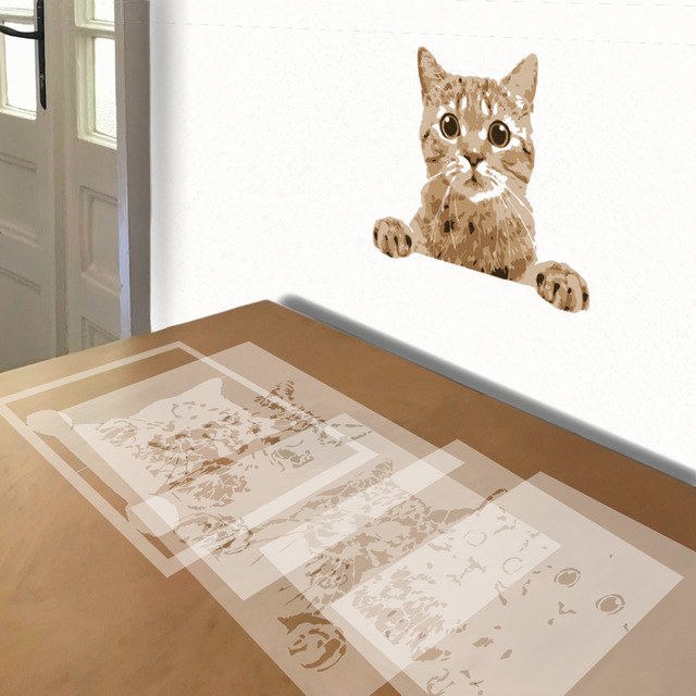 Simulated painting of stencil of Peeping Cat