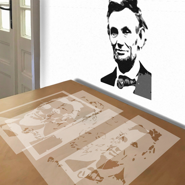 Abe Lincoln stencil in 4 layers, simulated painting