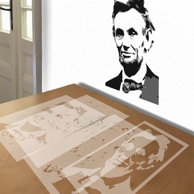 Abe Lincoln stencil in 4 layers, simulated painting